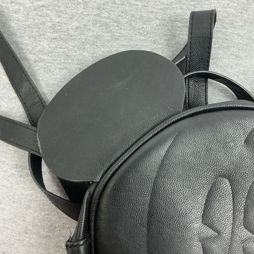 Disney Mickey Mouse Mini Backpack Black Faux Leather Ears Embossed Face - Picture 4 of 7